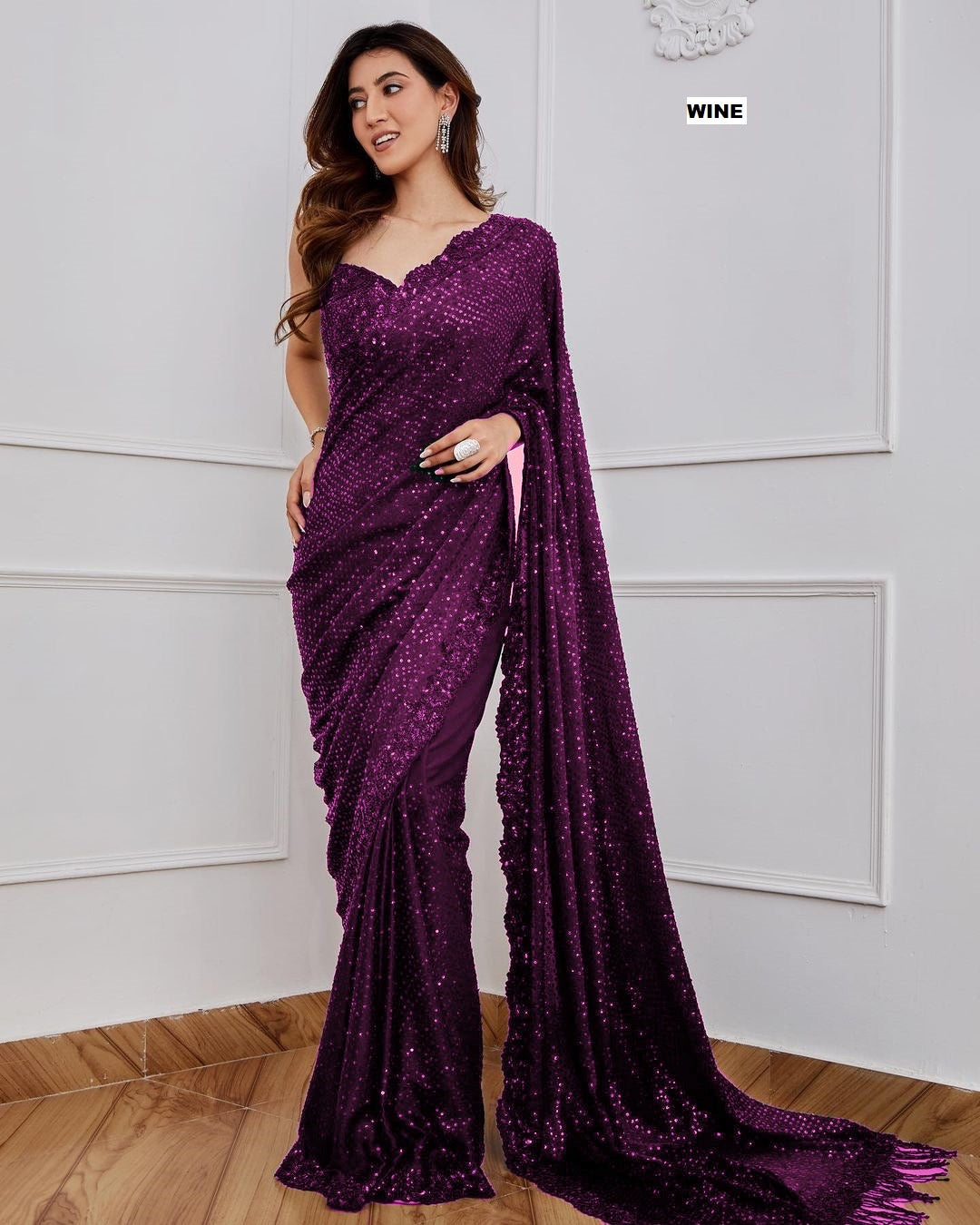Georgette With Heavy 5MM Sequence Embrodery Work
