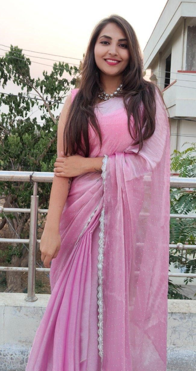 Pink Zimmy Choo Silk Saree with Cutwork Border