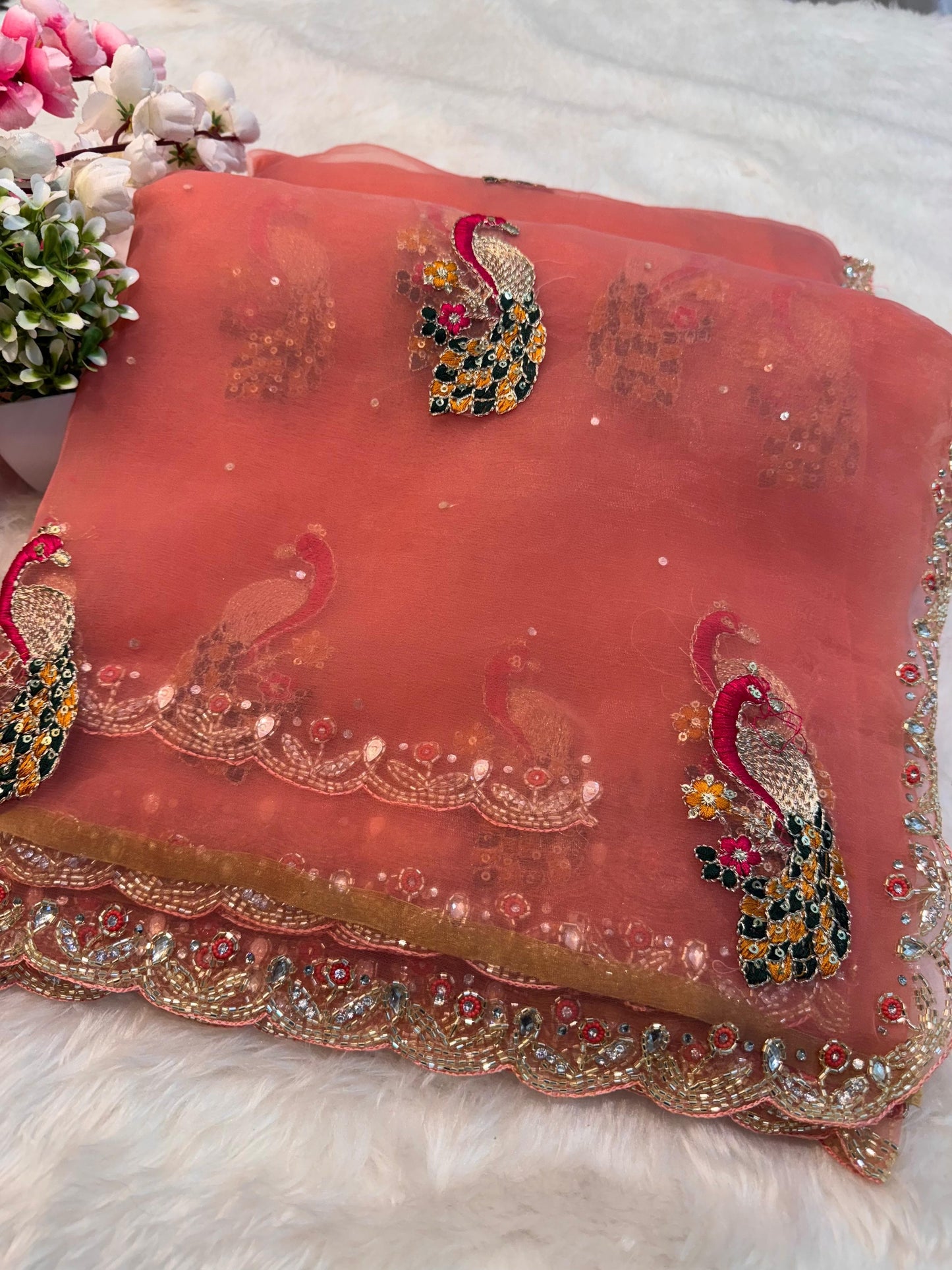 Crystal tissue handwork saree