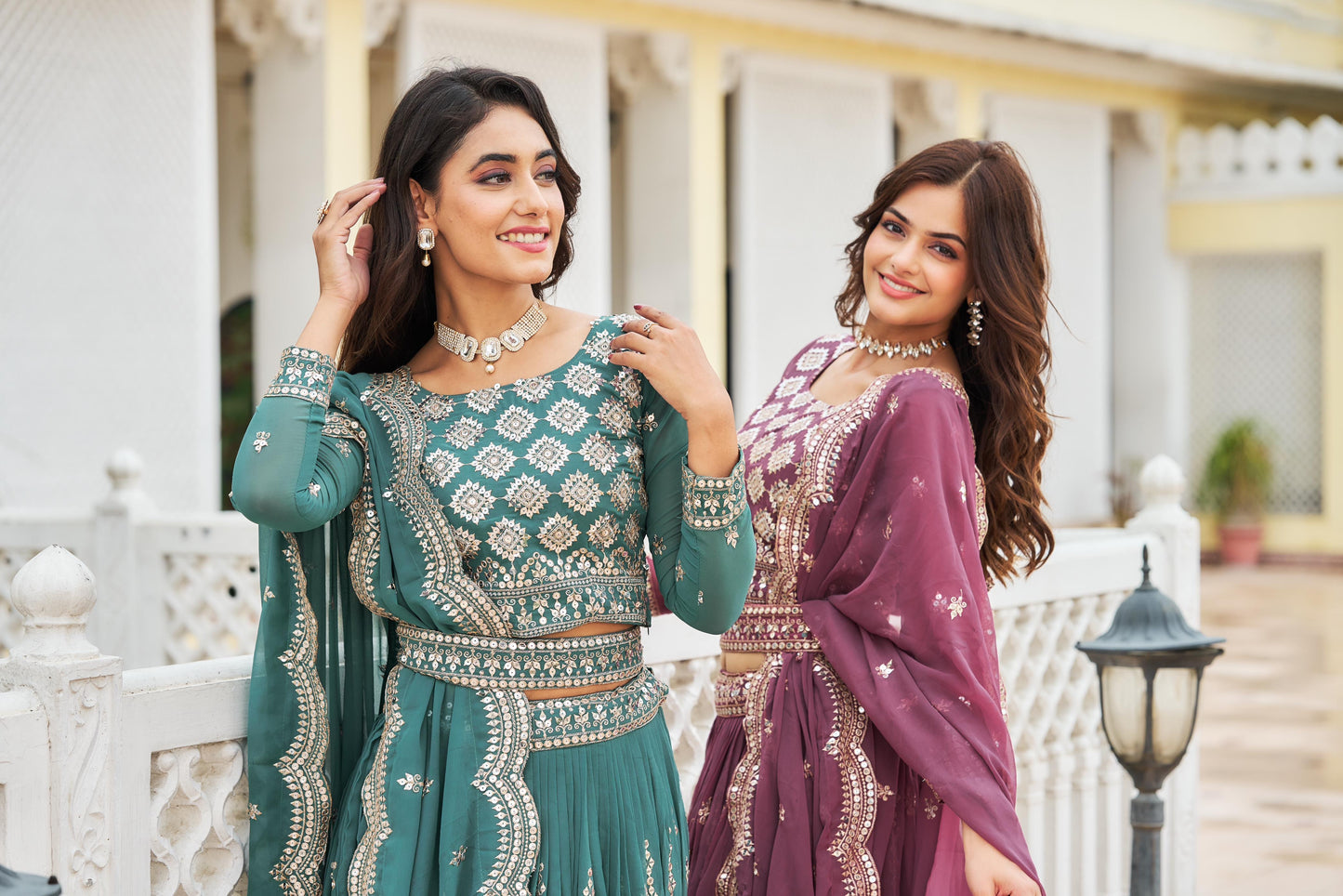 Georgette Lehnga chilli Dupatta with belt