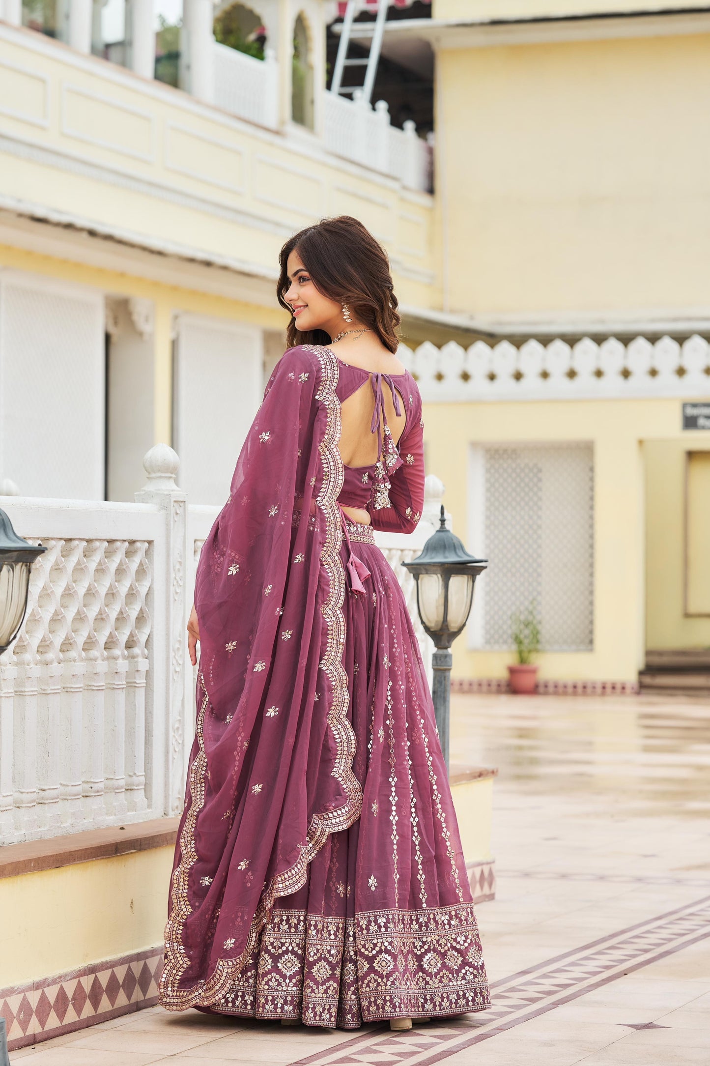 Georgette Lehnga chilli Dupatta with belt