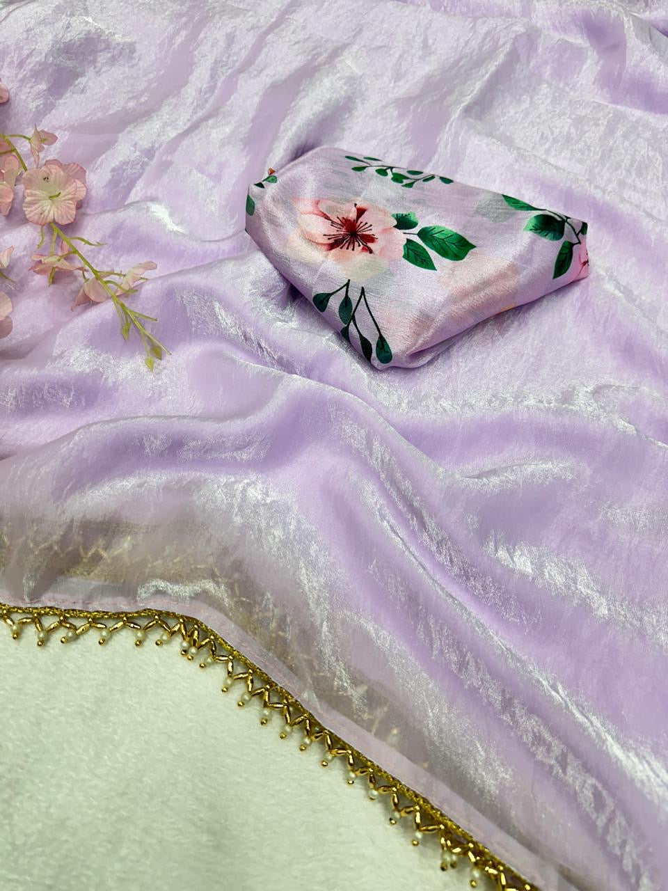 Fandy crush silk with fancy handwork lace