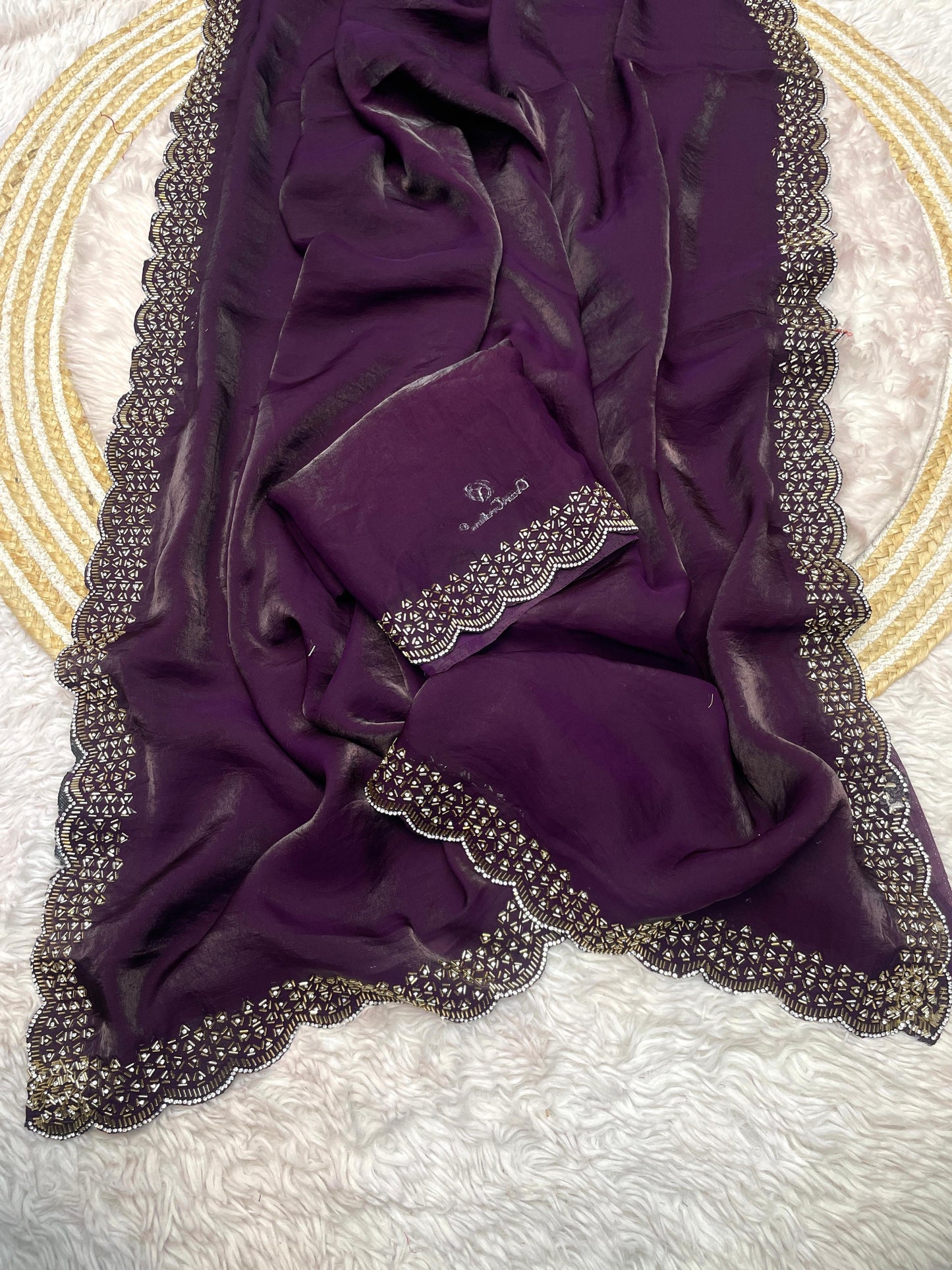 Fendy Sattin Saree With Beautiful Cut Dana with heavy jarkan work