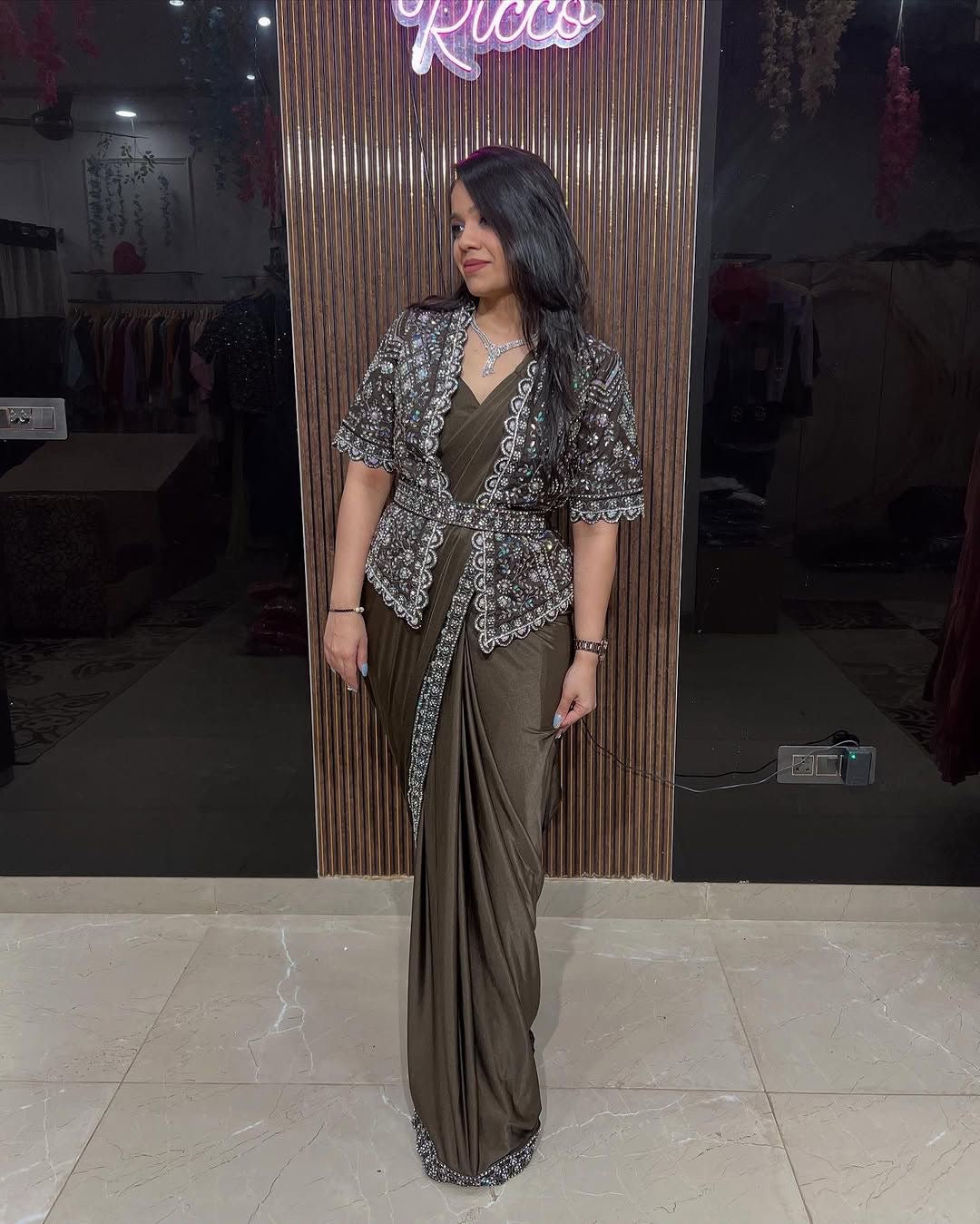 Georgette Sequence Work Saree With Koti and Fullstitched Blouse