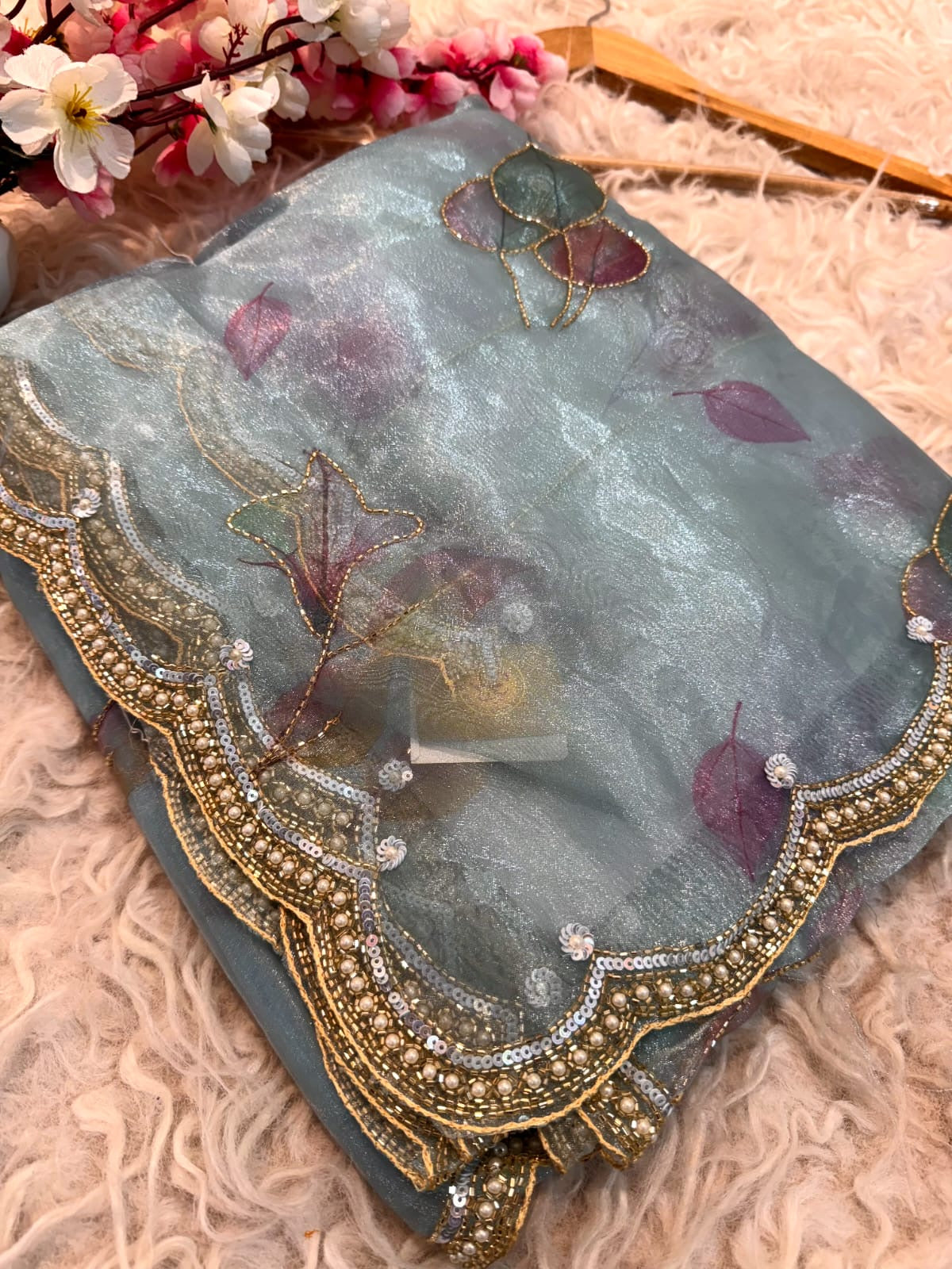 Crystal Tissue fabric designer saree