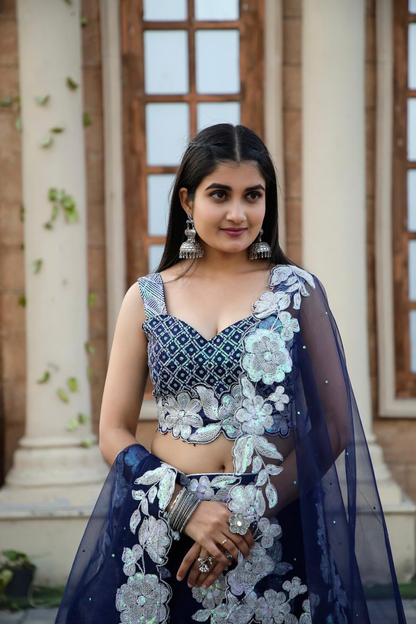 Kasturi Silk georgette lehenga with rainbow sequins & Dori work