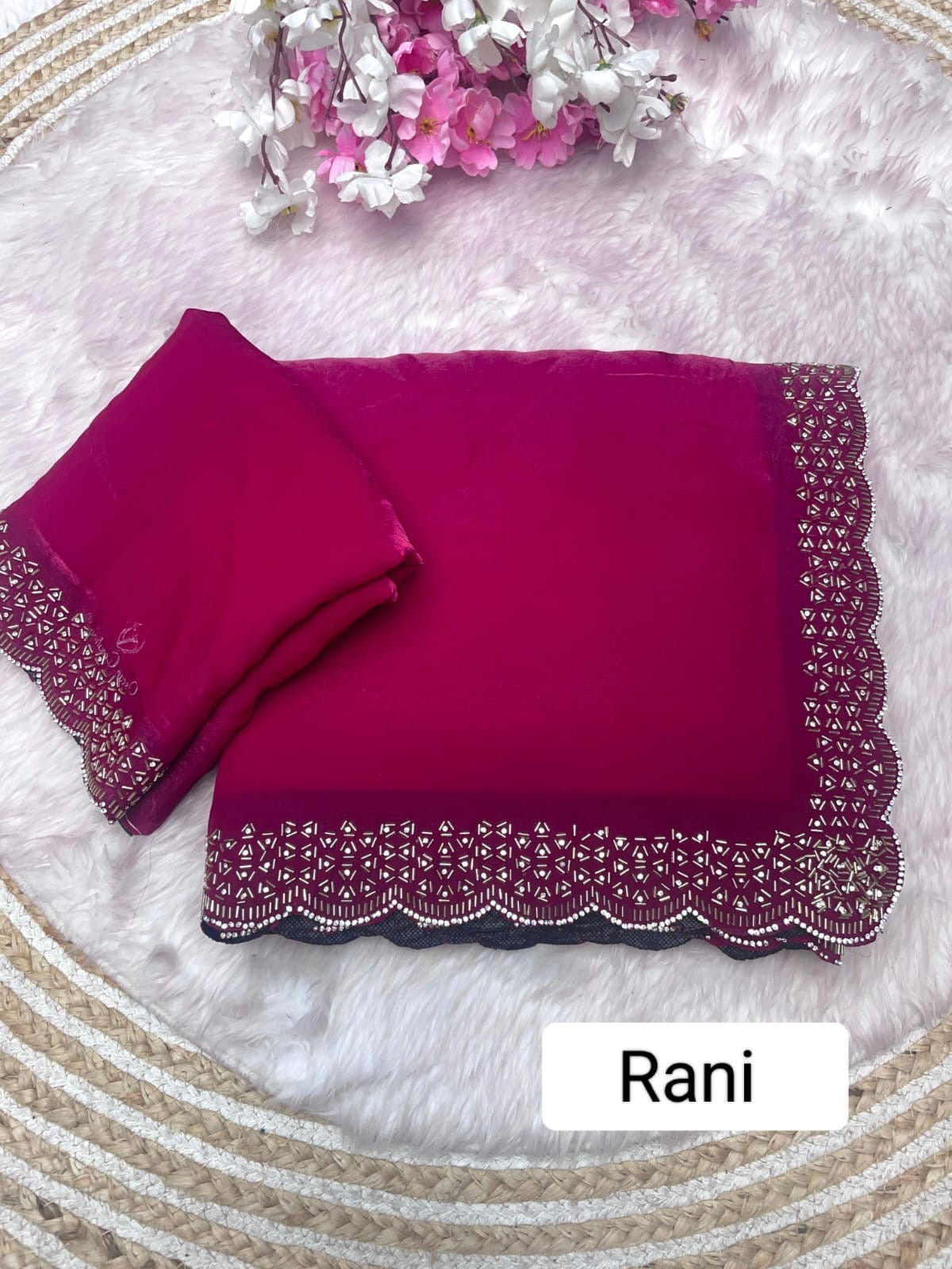 Fendy Sattin Saree With Beautiful Cut Dana with heavy jarkan work