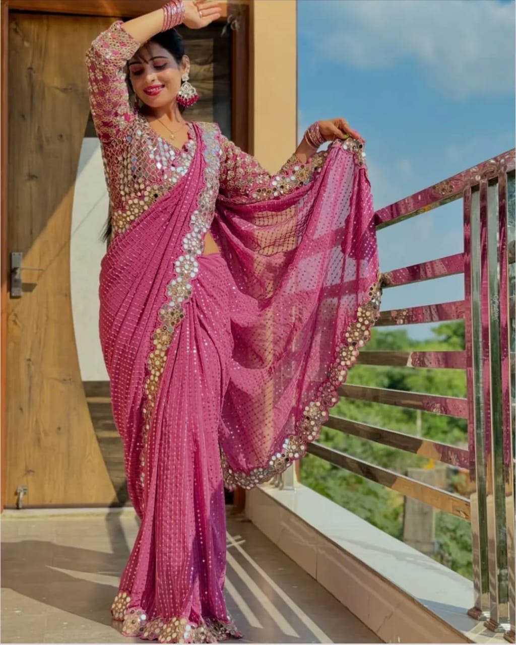 Mirror work saree