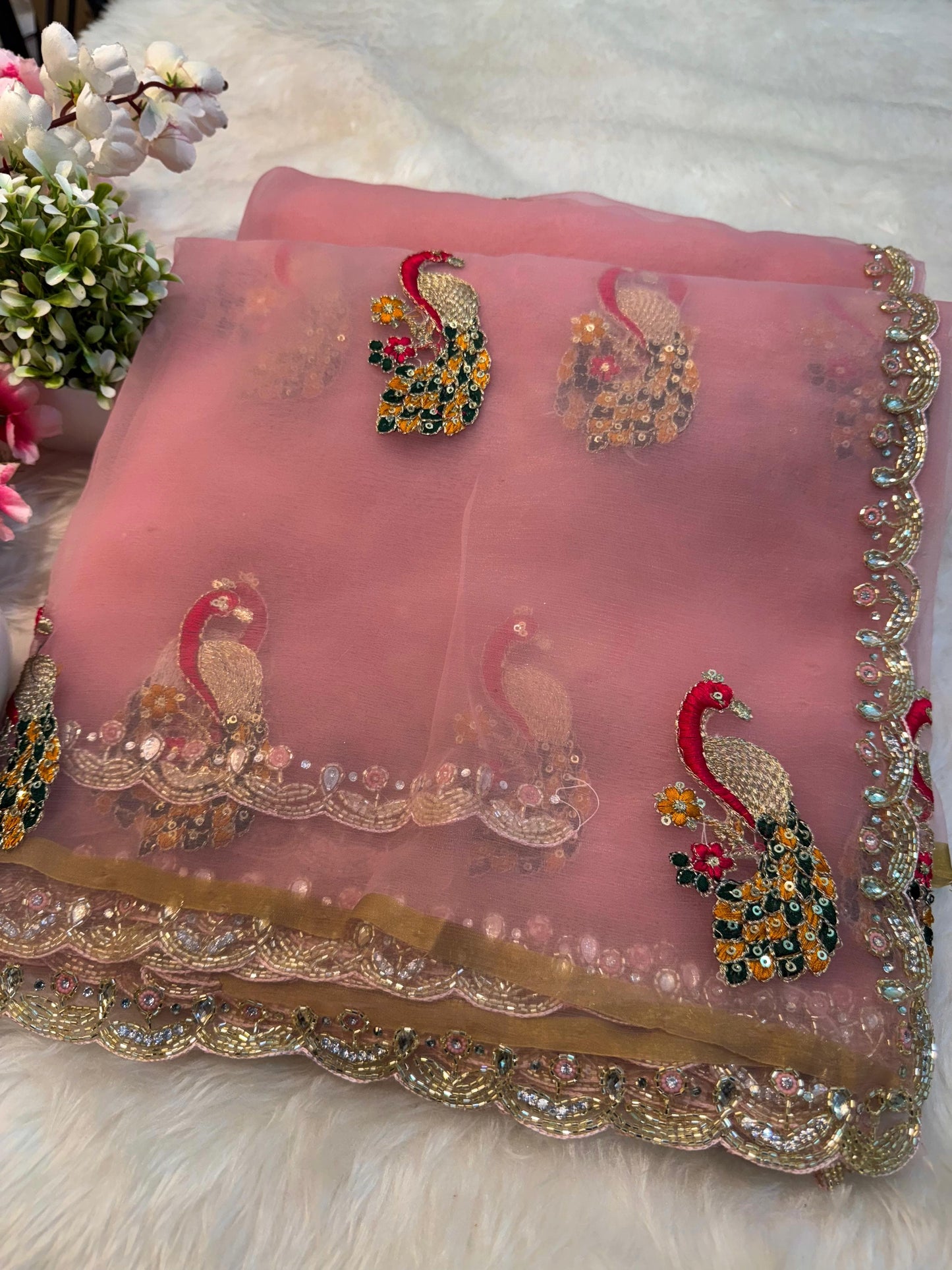 Crystal tissue handwork saree