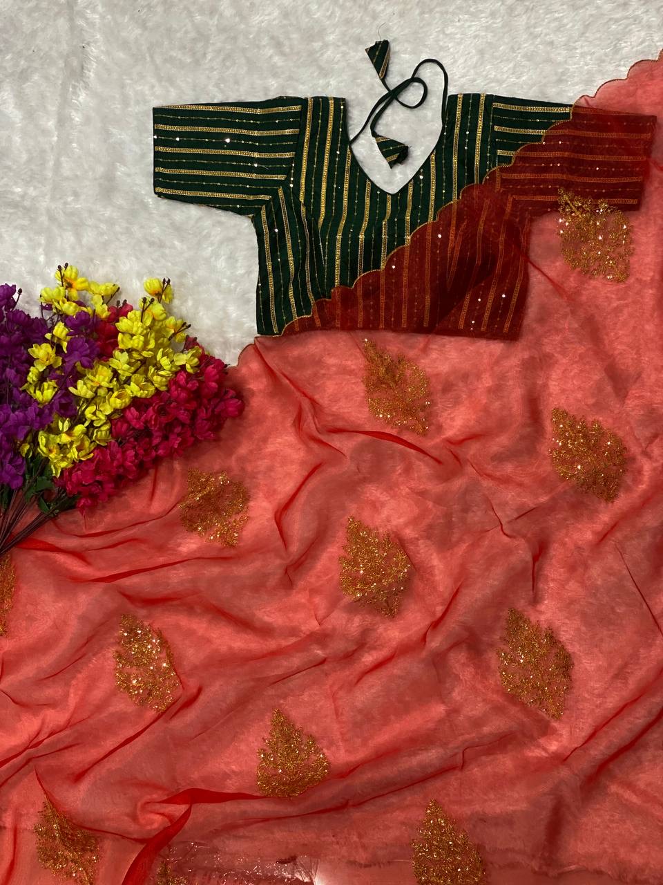 Organza saree with stitched Blouse