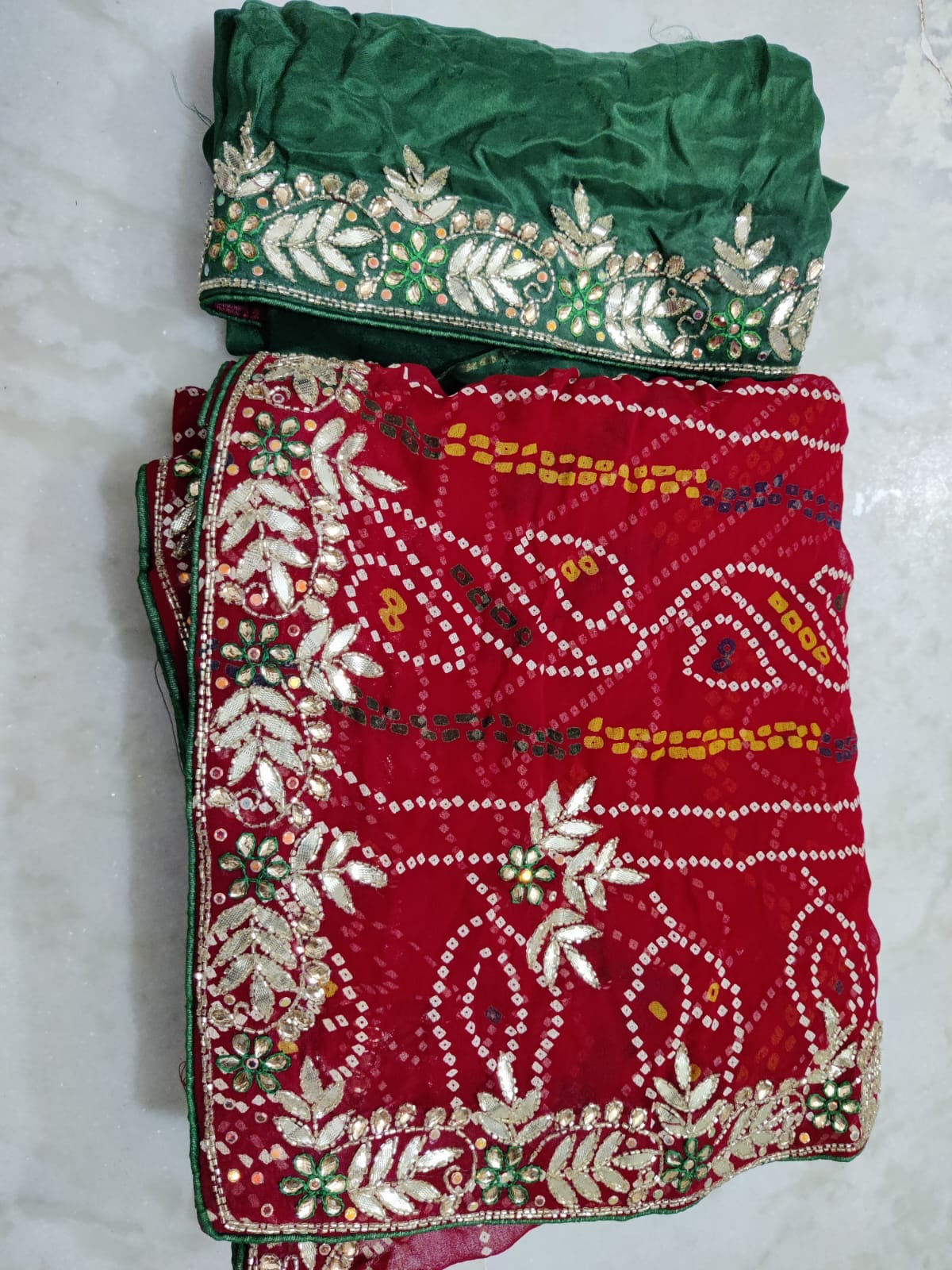 Bandhini chunri saree in gotta patti work