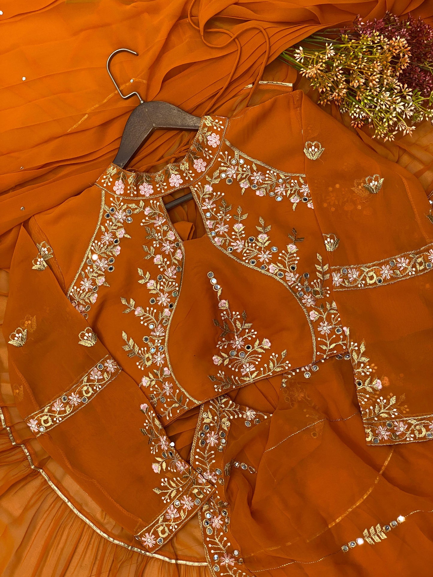 FANCY PARTY WEAR FAUX GEORGETTE LEHENGA SAREE WITH HEAVY WORK BLOUSE