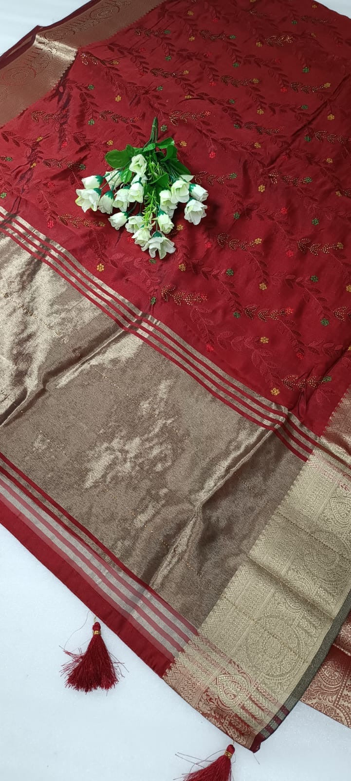 Organza saree with swiroski work