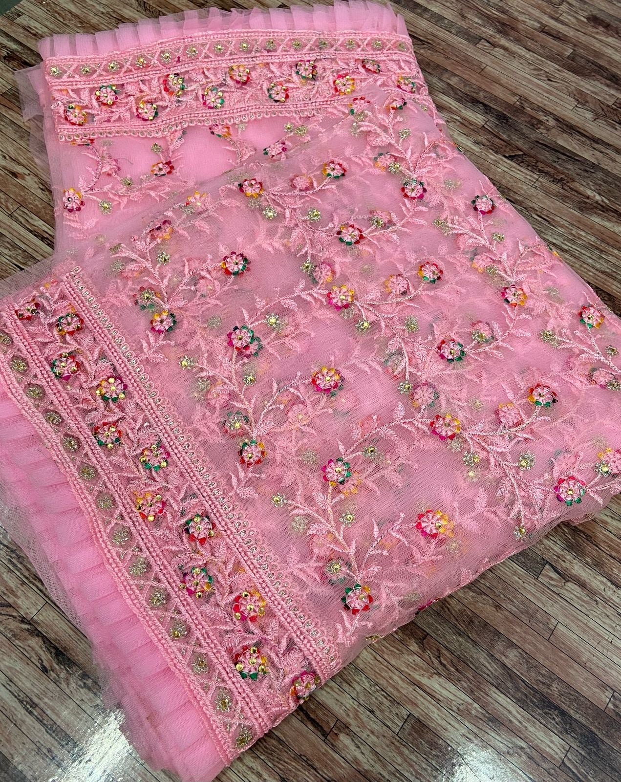 butterscotch High qulity net fabric with heavy embroidery work