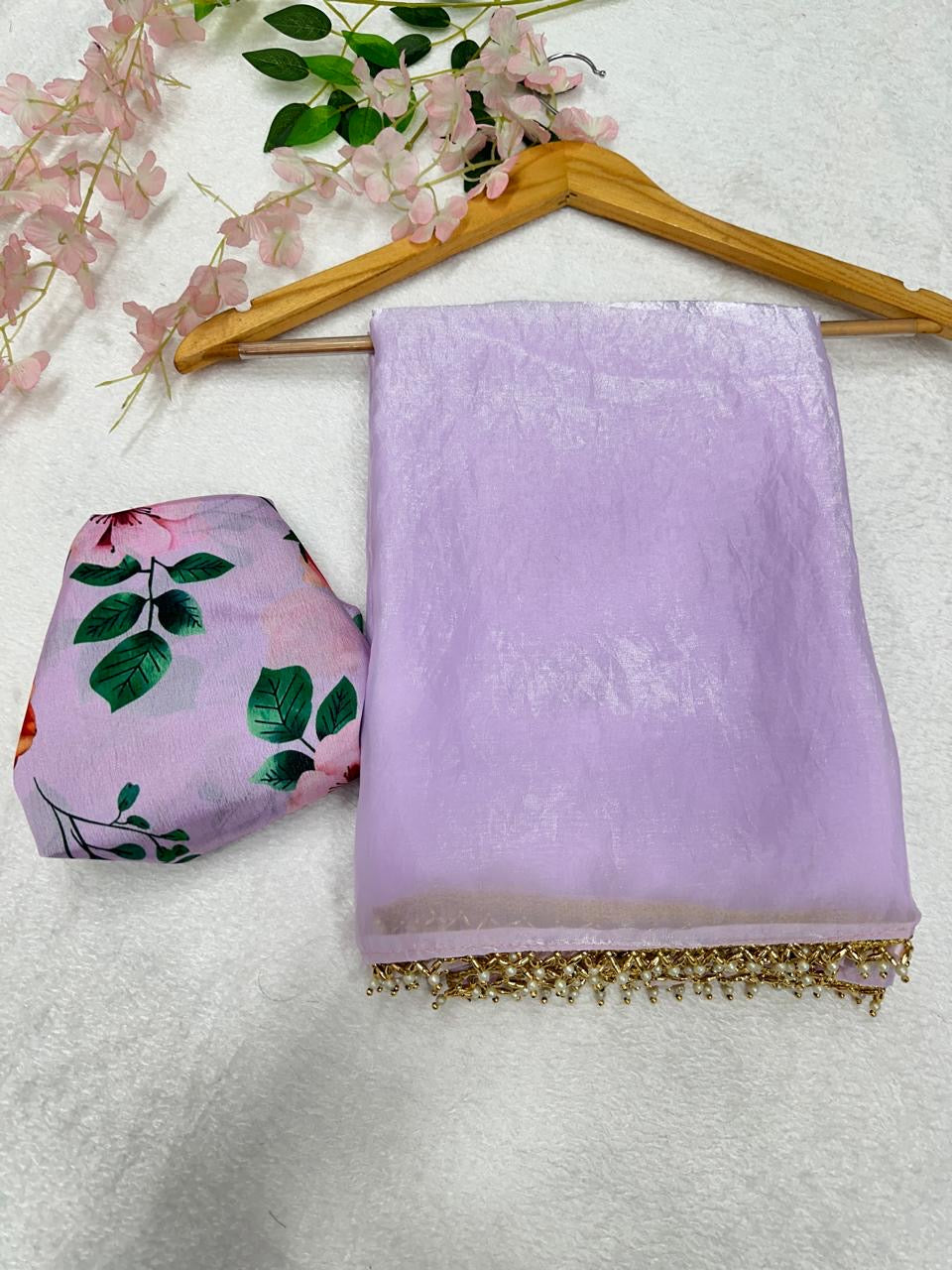 Fandy crush silk with fancy handwork lace