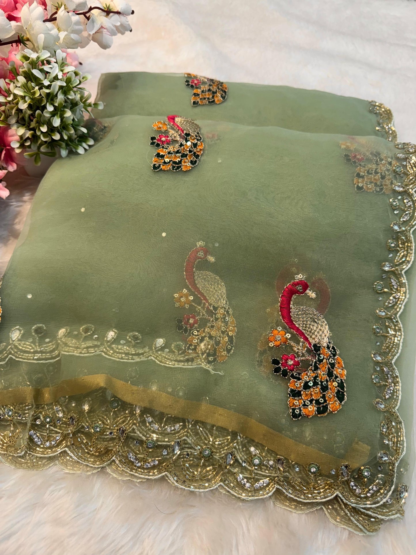 Crystal tissue handwork saree