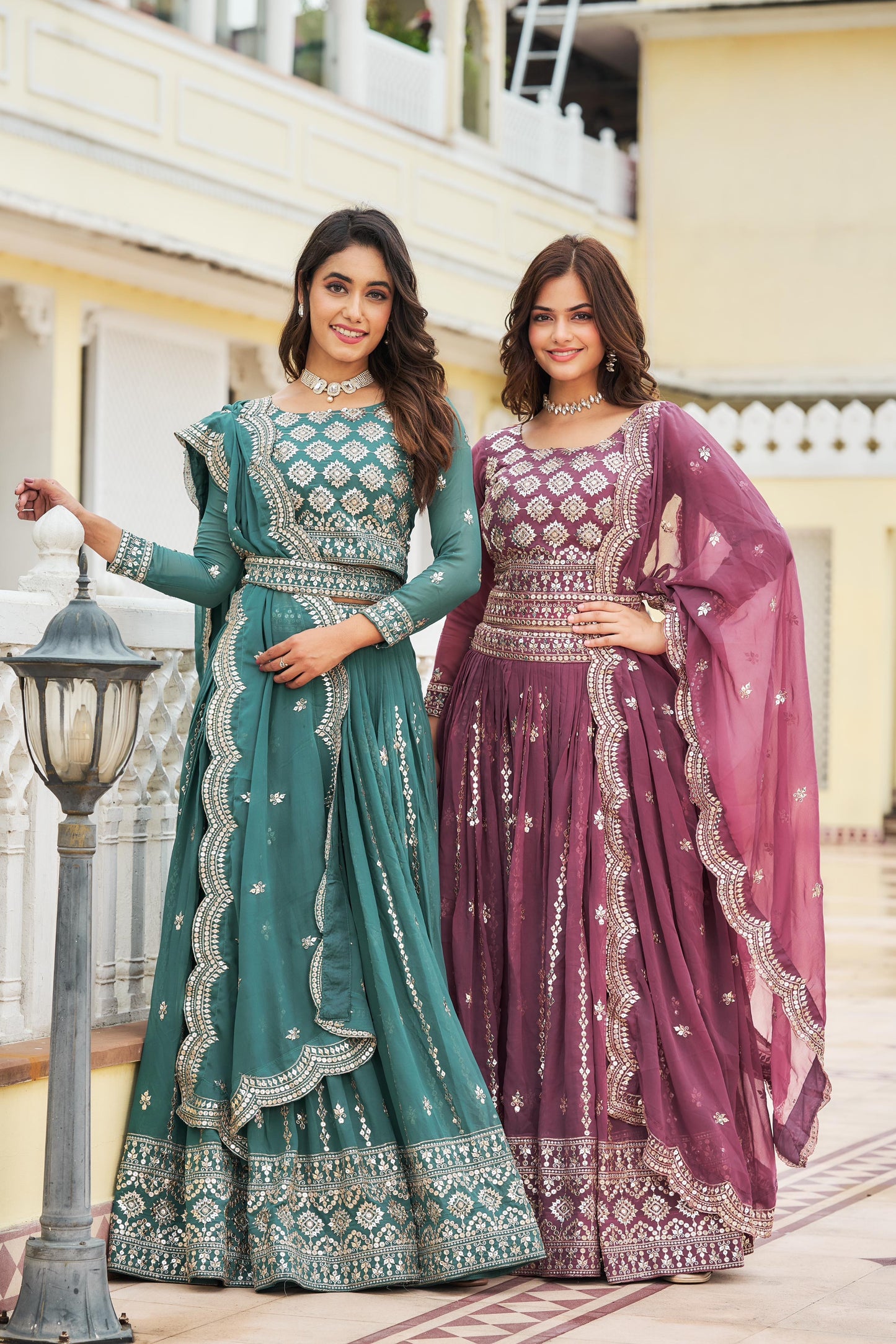 Georgette Lehnga chilli Dupatta with belt