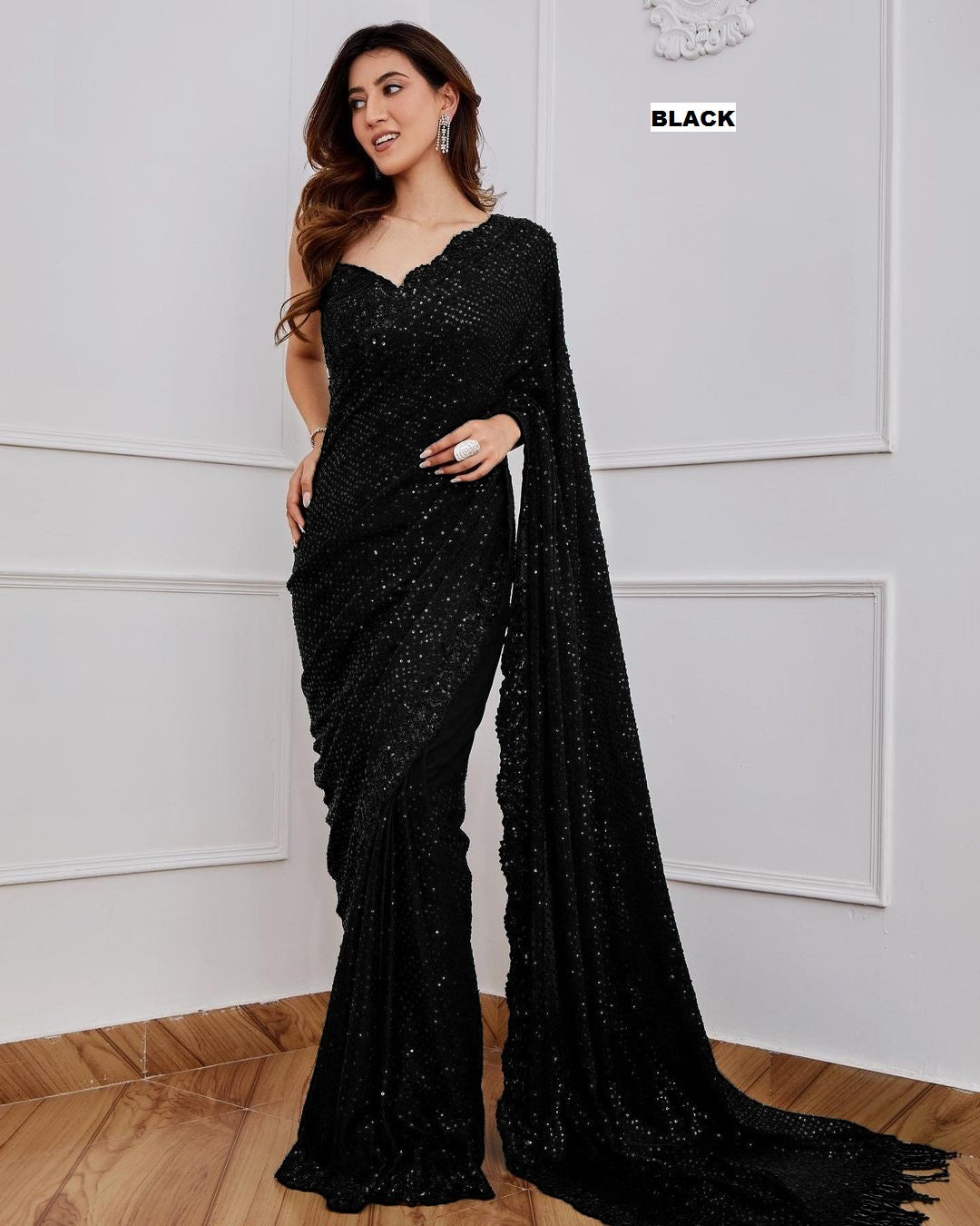 Georgette With Heavy 5MM Sequence Embrodery Work