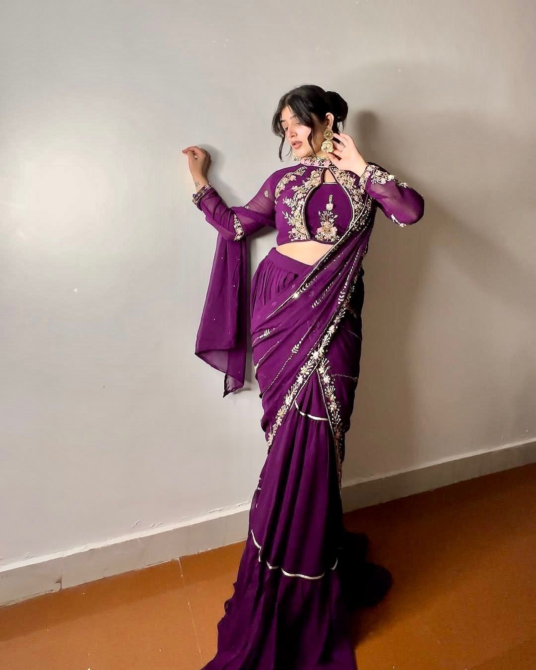 FANCY PARTY WEAR FAUX GEORGETTE LEHENGA SAREE WITH HEAVY WORK BLOUSE