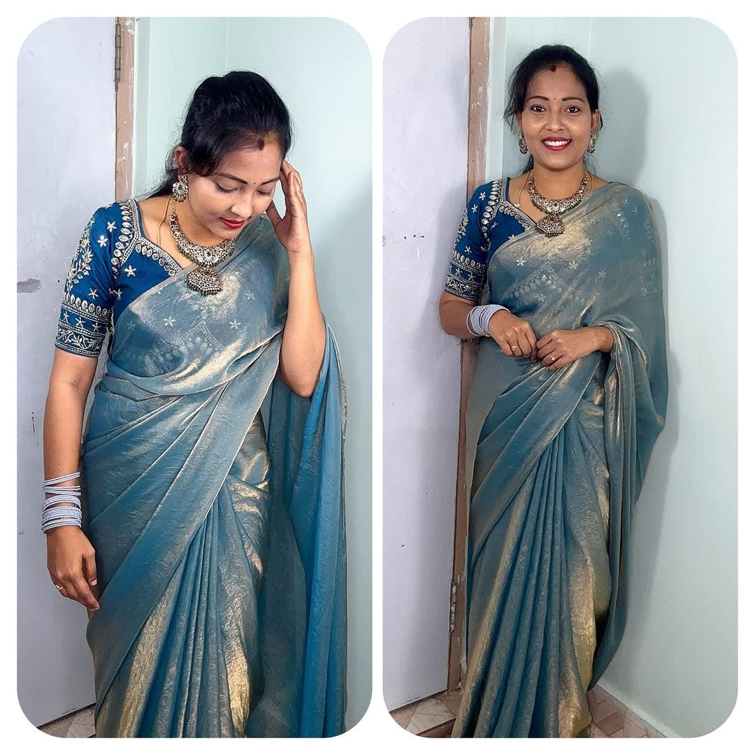 Space Silk Saree With Embroidery Work