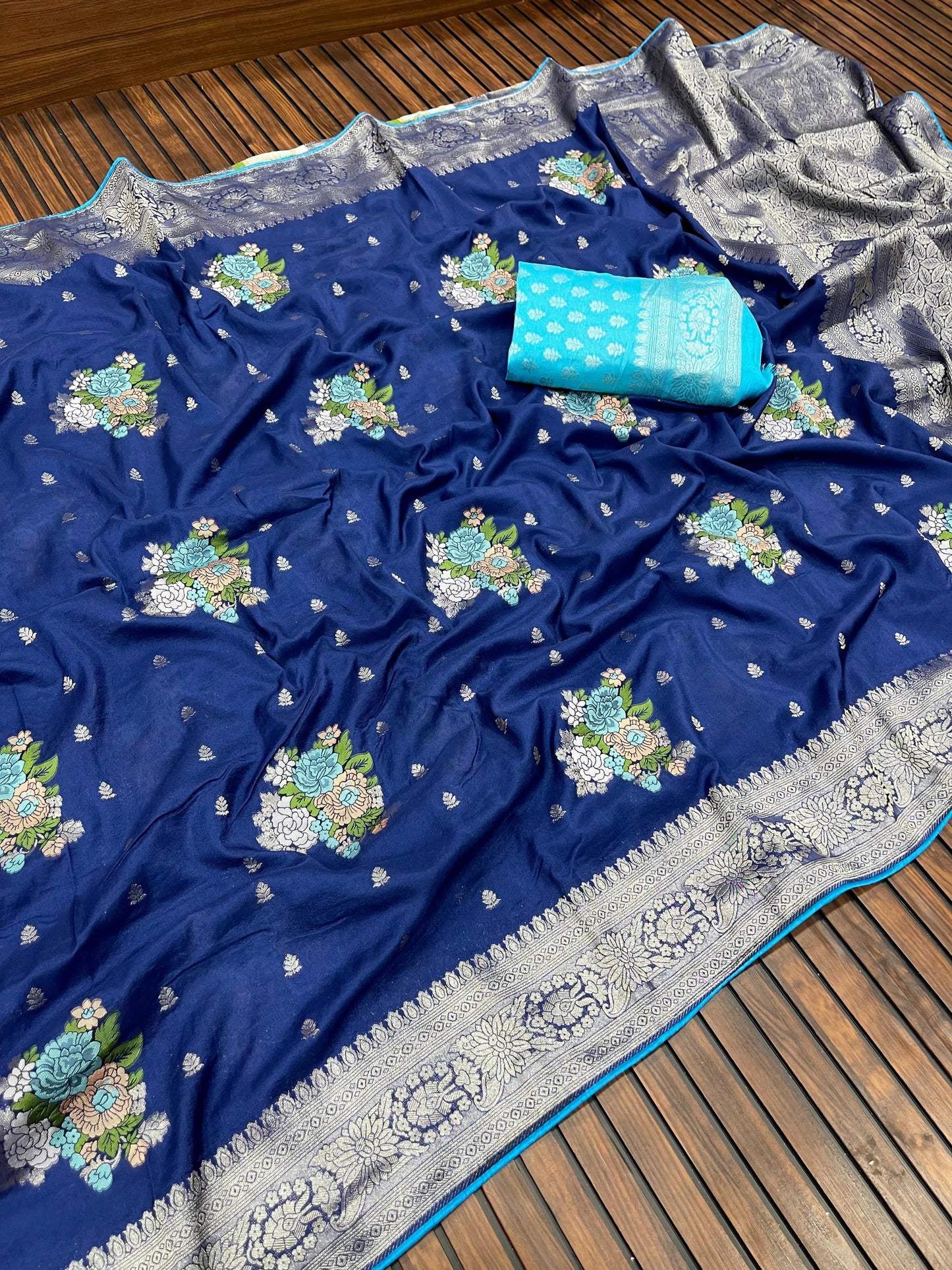 KADI CRAP GEORGETTE JAQURAD MEENAKARI SAREE