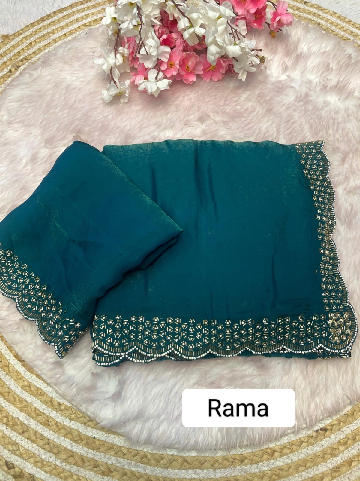 Fendy Sattin Saree With Beautiful Cut Dana with heavy jarkan work