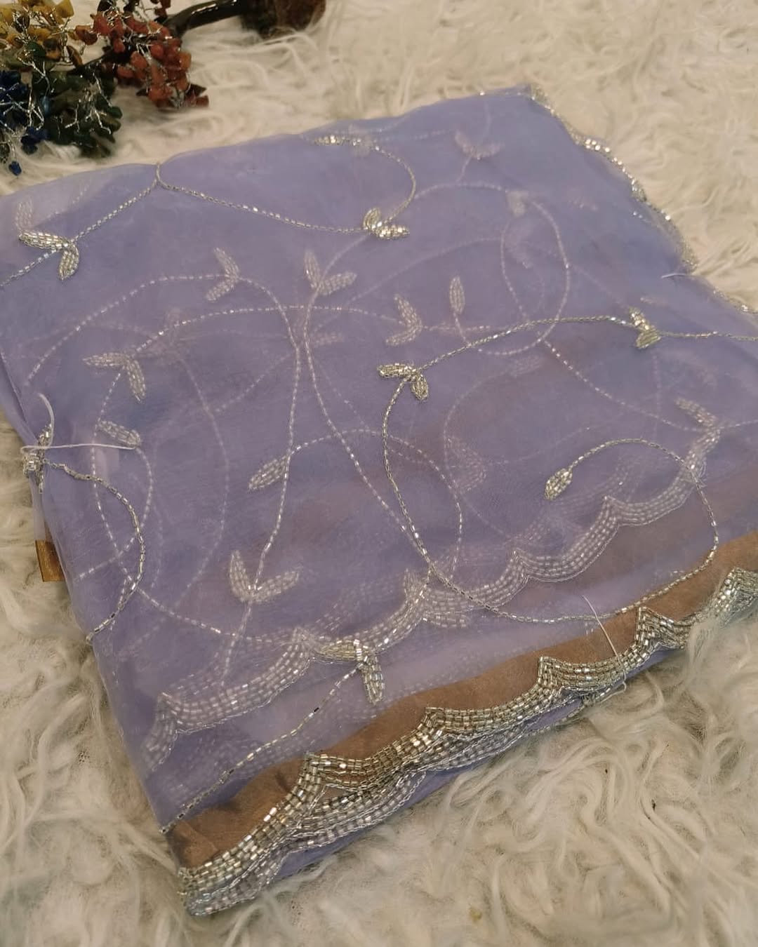 Crystal tissue saree with handwork