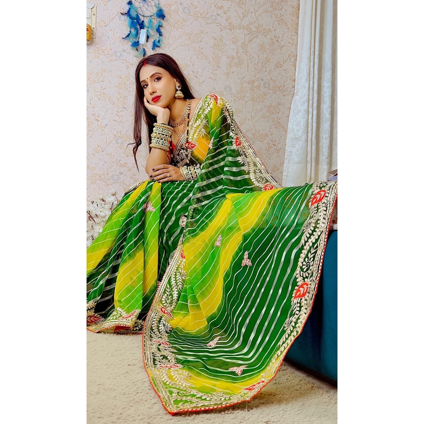 Lehriya saree with all over heavy gota