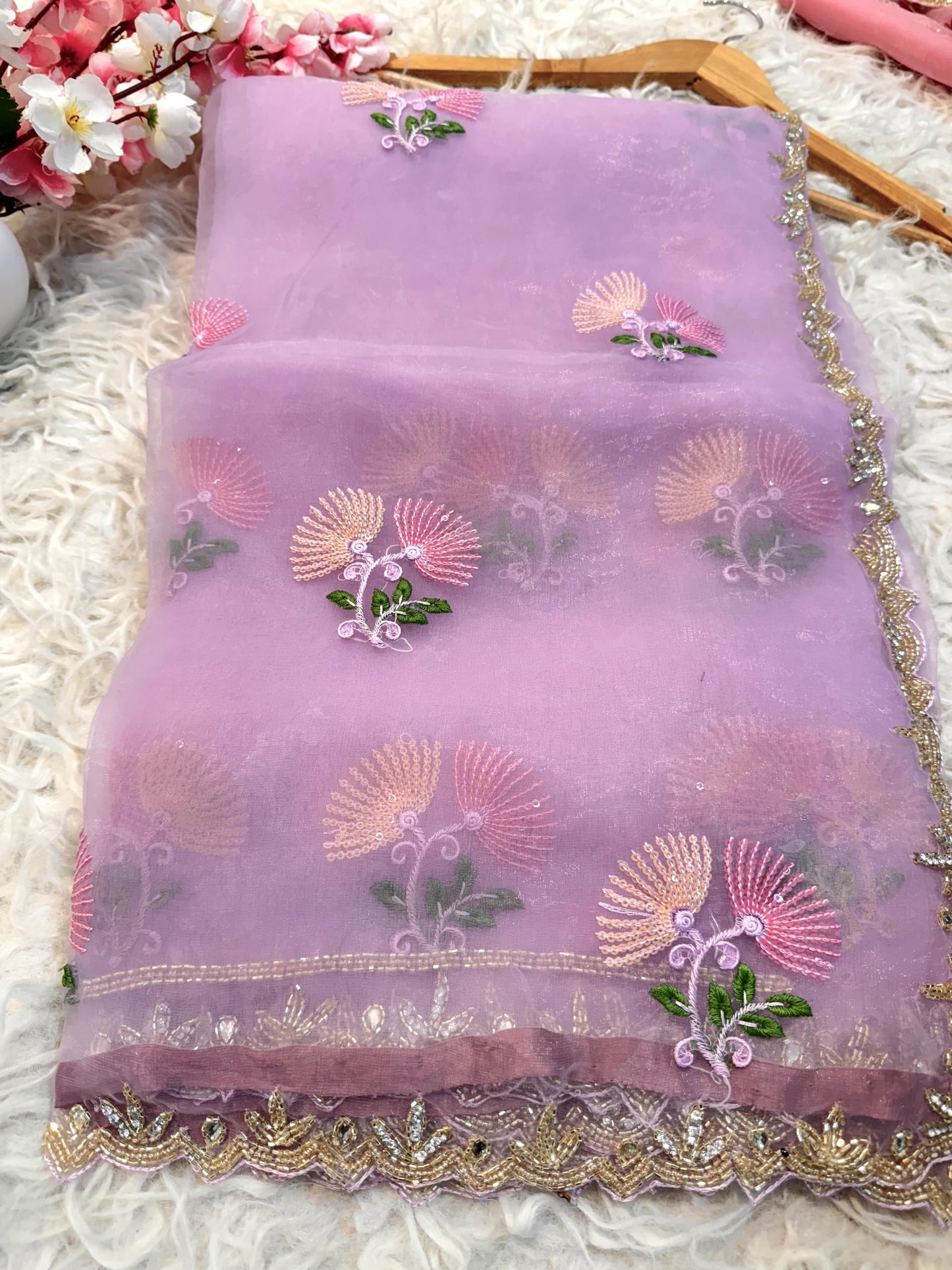Designer crystal tissues saree