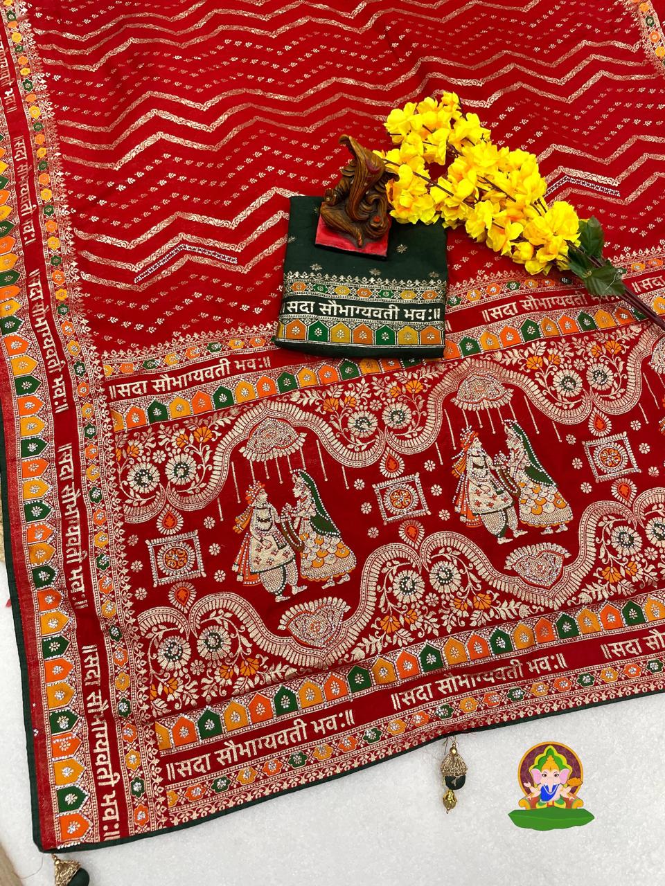 Sada Sobhagyawati Bhav Dola Viscose Silk with sirowski work