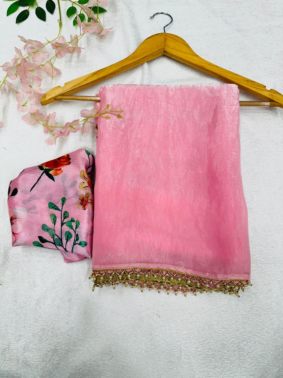 Fandy crush silk with fancy handwork lace