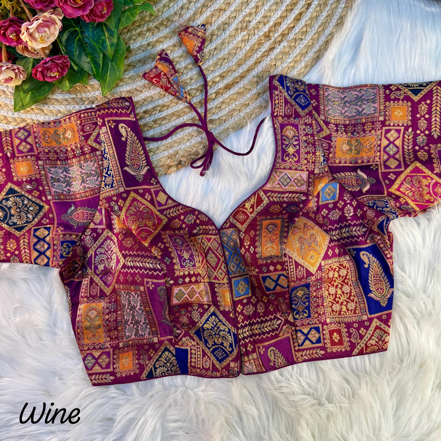 VISCOSE JACQUARD WITH POSITION PRINT WORK VINTAGE BLOUSE