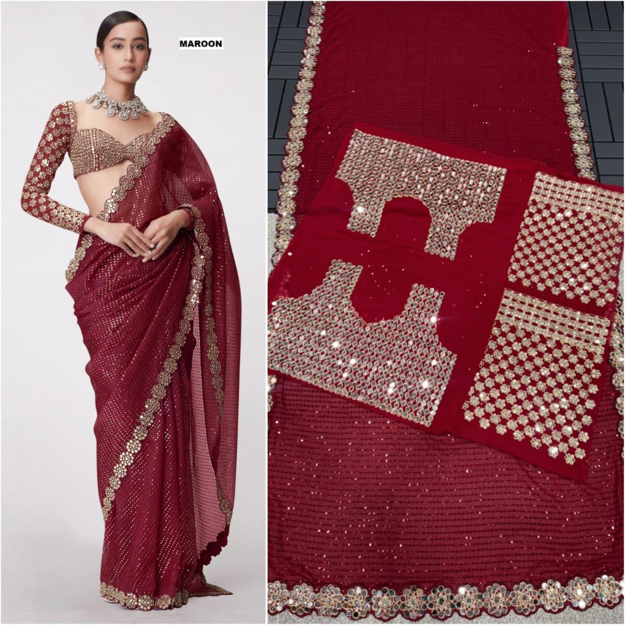 Mirror work saree
