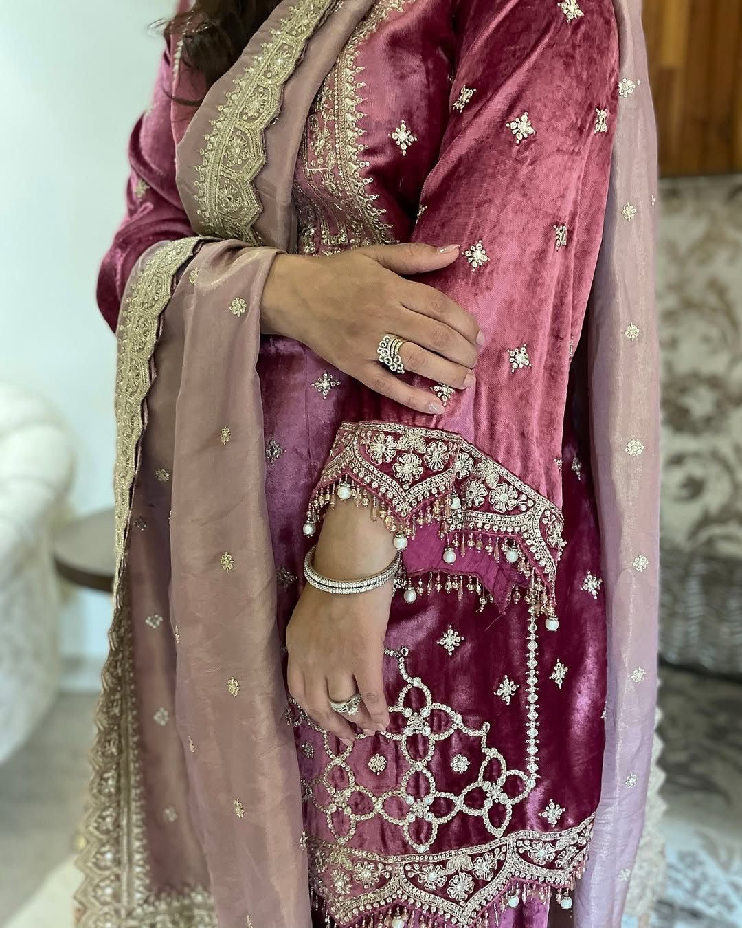 Party Wear Viscose Velvet Designer Look Top-Dupatta and Fully Stiched Bottom