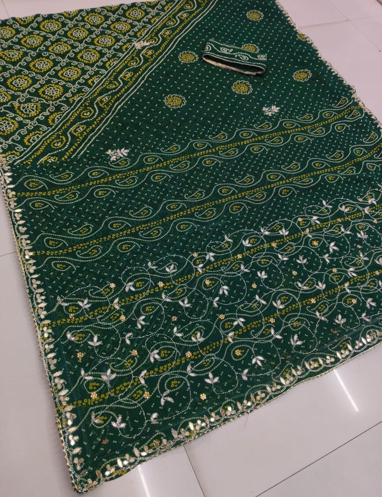 Rajasthani designer chunri Fabric Saree With Beautiful Cutdana Heavy Jaal