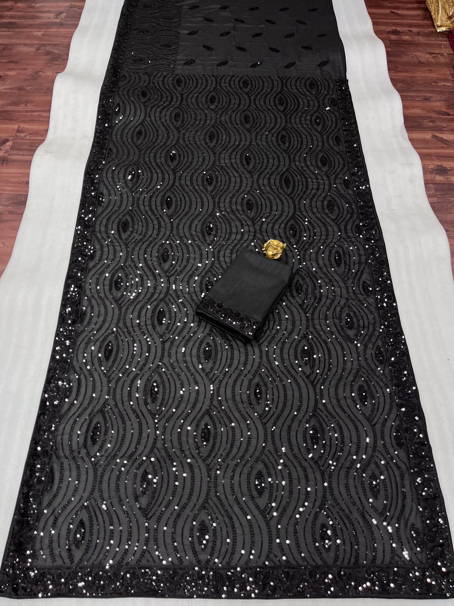 Black sequence georgette saree