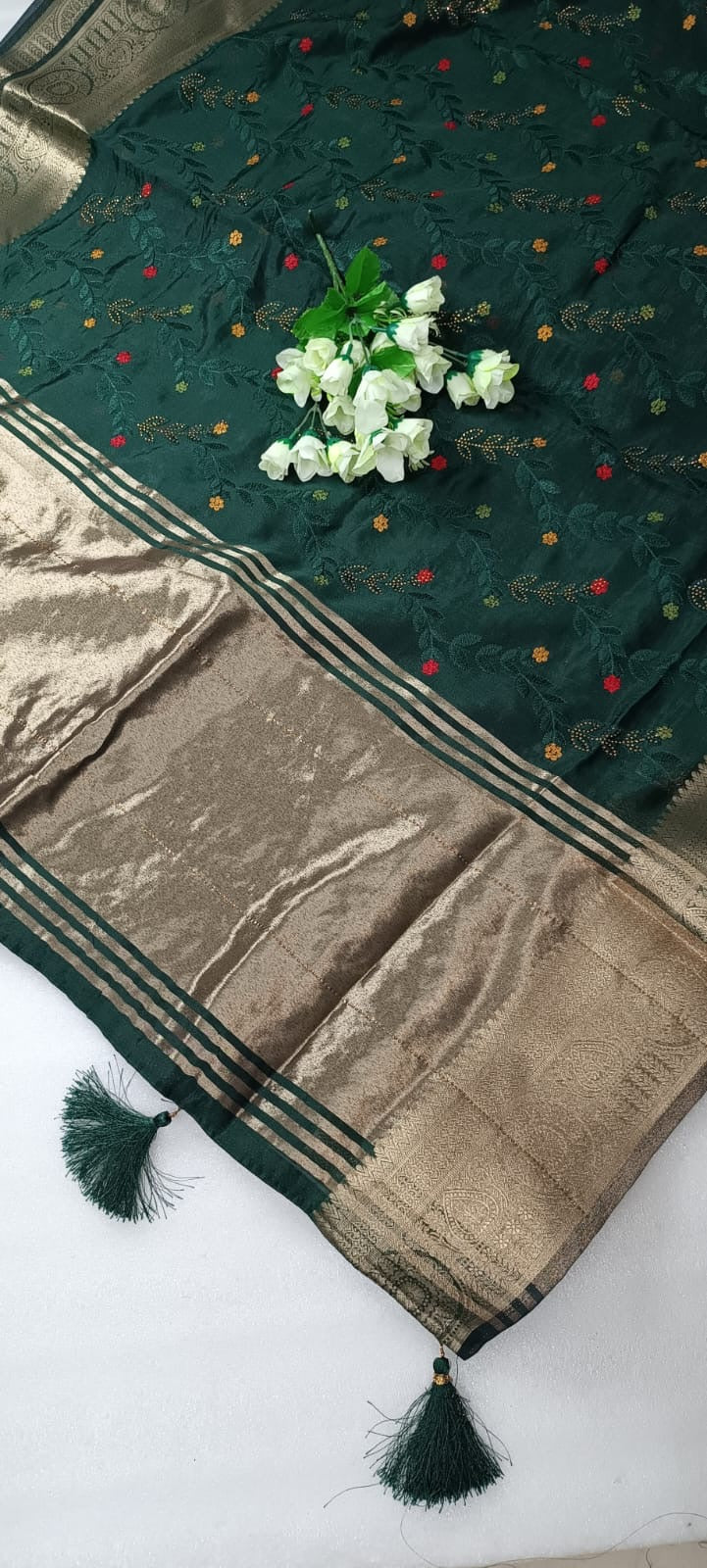 Organza saree with swiroski work