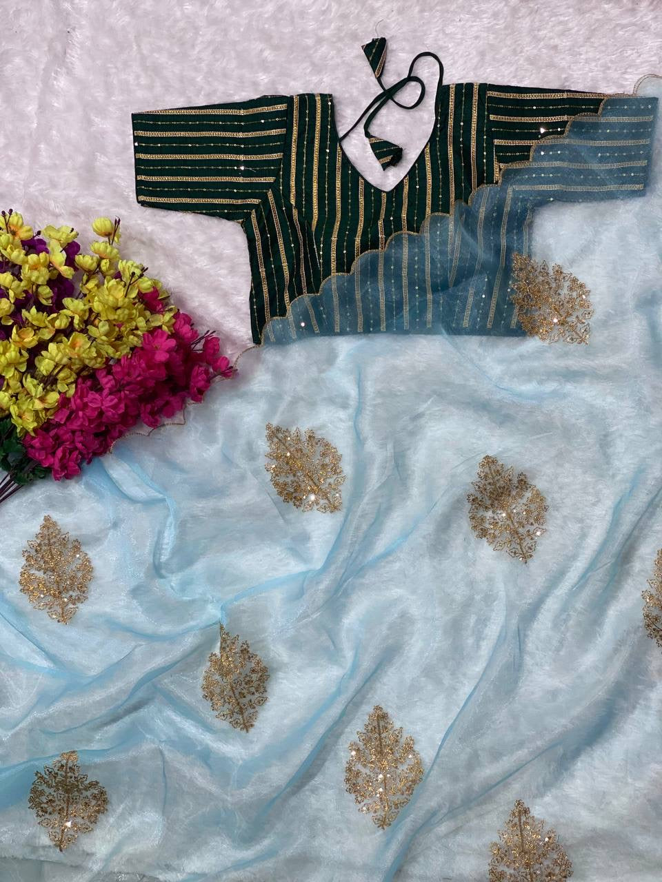 Organza saree with stitched Blouse