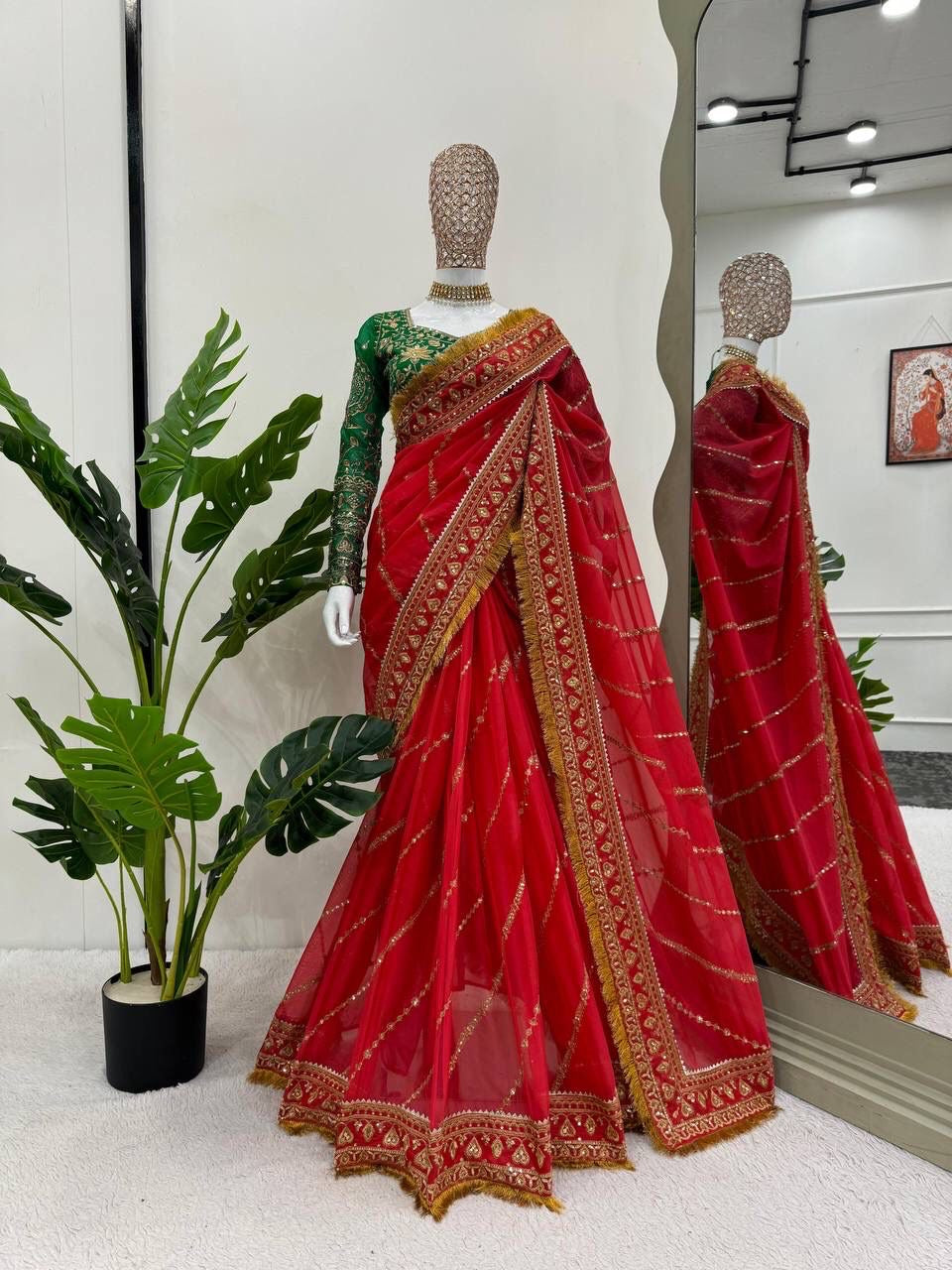 RED DESIGNER HEAVY EMBRODERY WORK SAREE