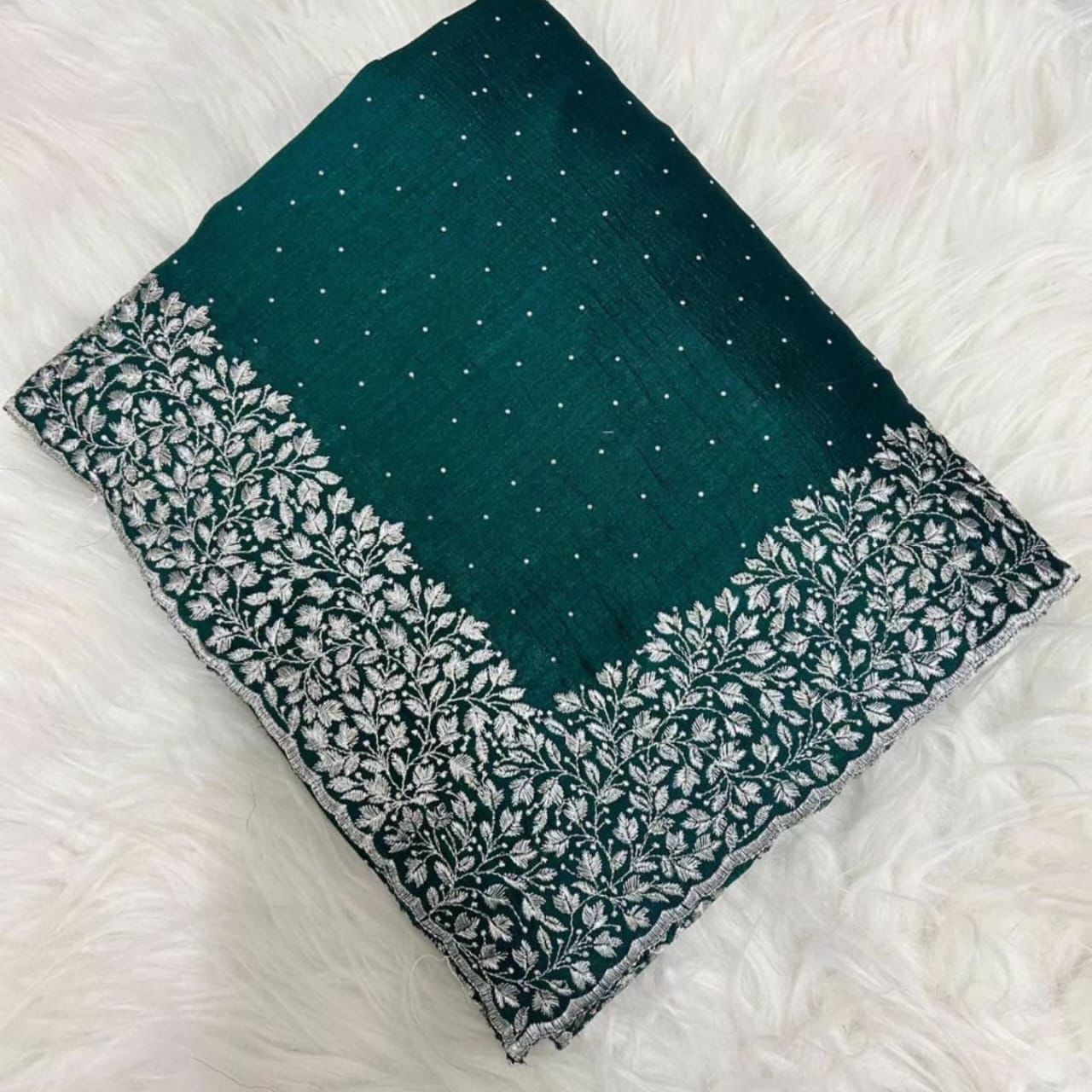 Vichitra silk with embroidery work