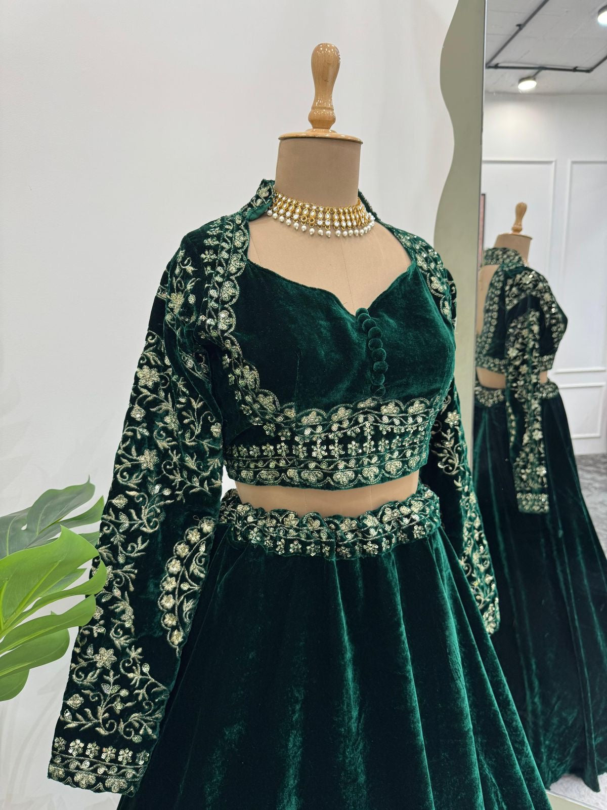 velvet Lehnga with beautiful hand work
