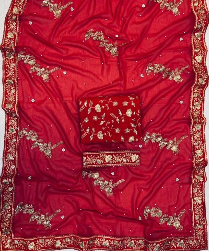 HEAVY GEORGETTE FABRIC ON BEAUTIFUL EMBRODIERY ZARI