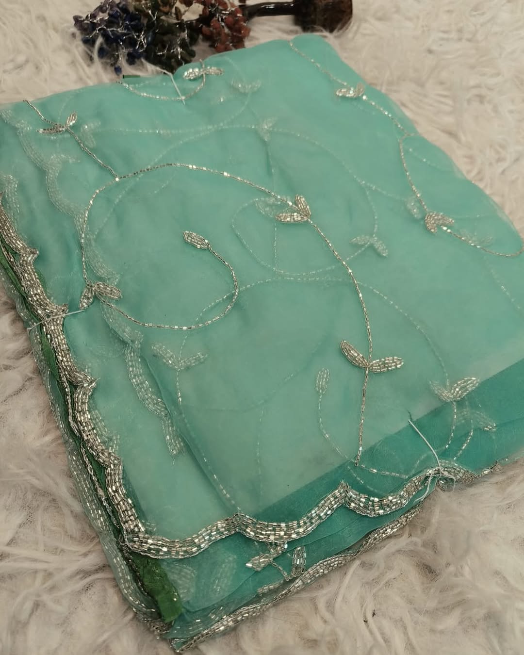 Crystal tissue saree with handwork