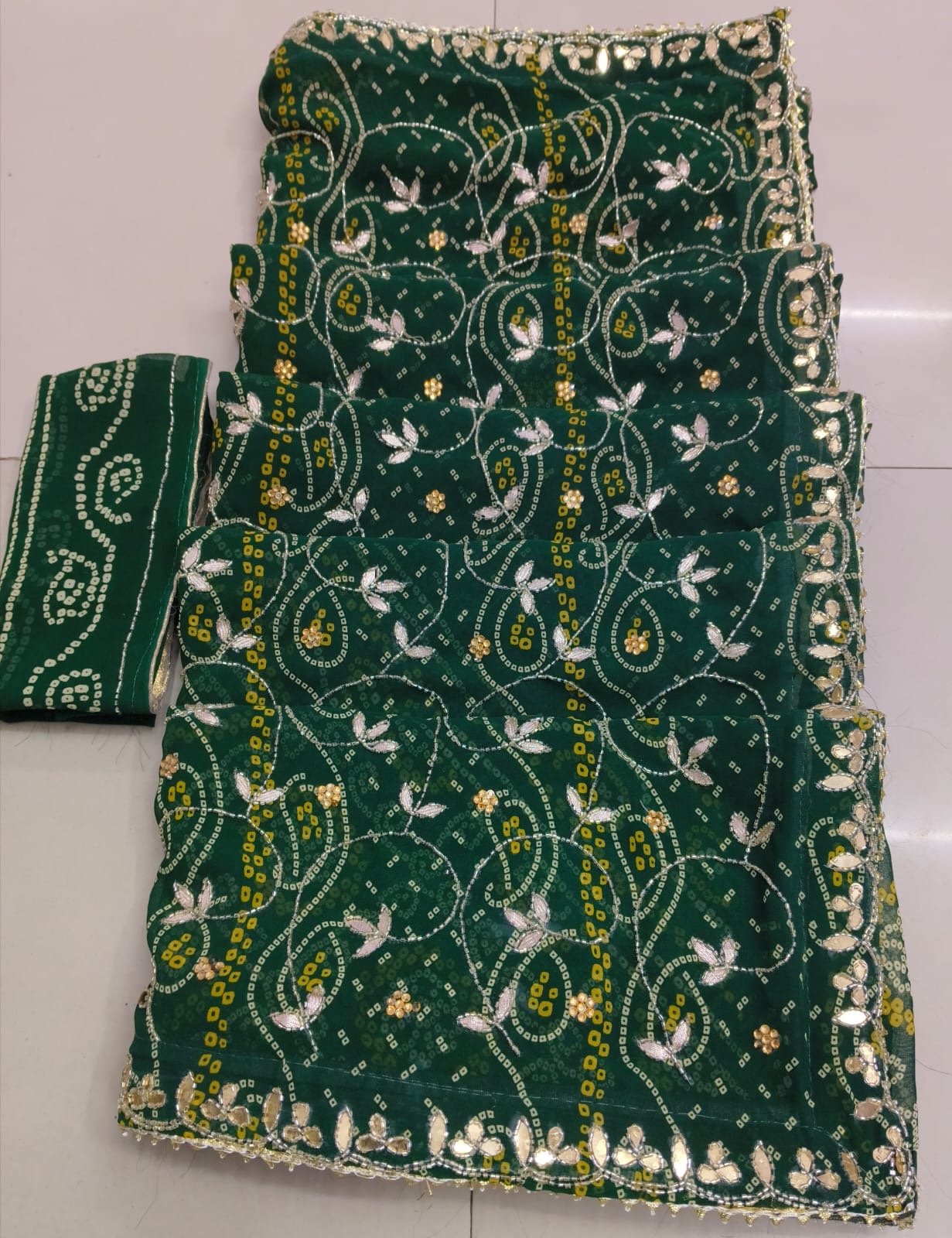 Rajasthani designer chunri Fabric Saree With Beautiful Cutdana Heavy Jaal