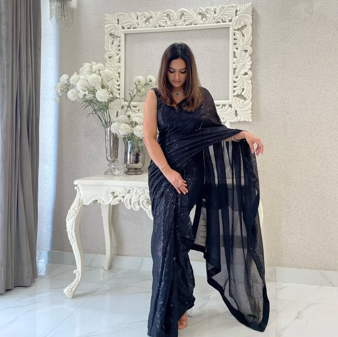 georgette with sequence work saree
