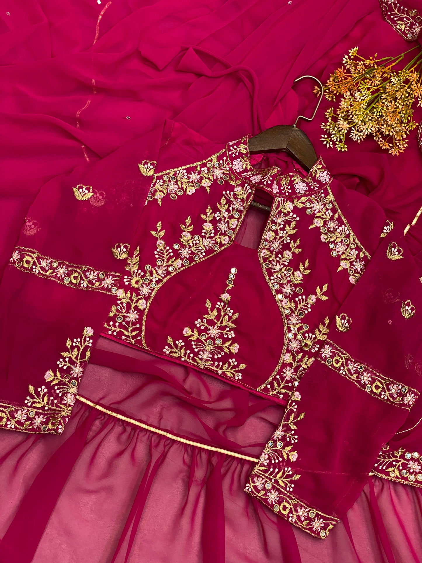 FANCY PARTY WEAR FAUX GEORGETTE LEHENGA SAREE WITH HEAVY WORK BLOUSE