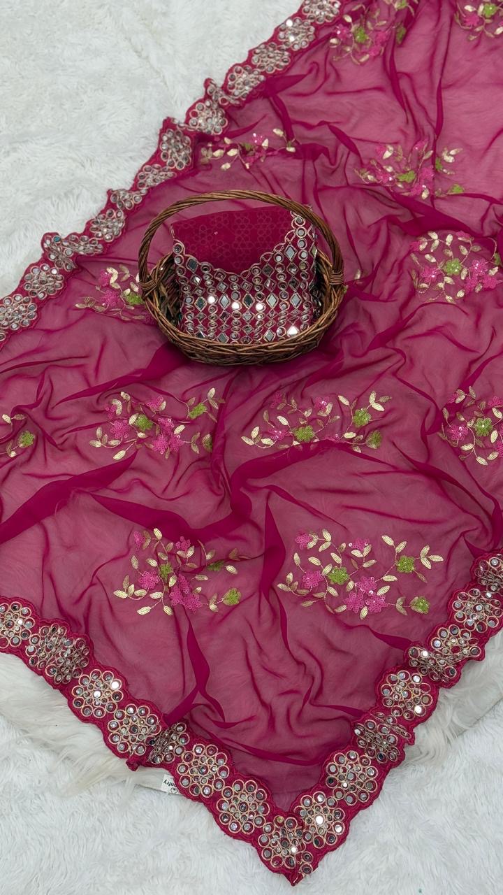 Georgette saree in sequence with Original Mirror