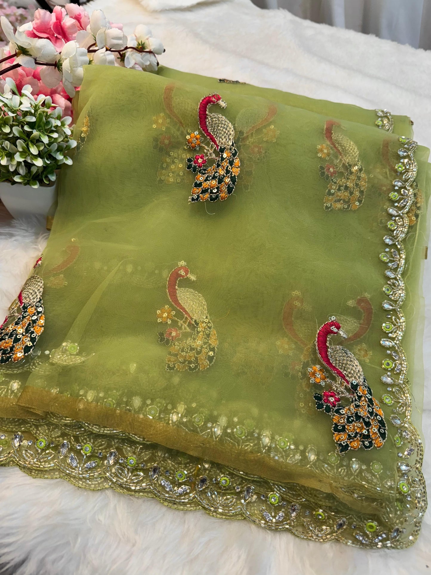 Crystal tissue handwork saree