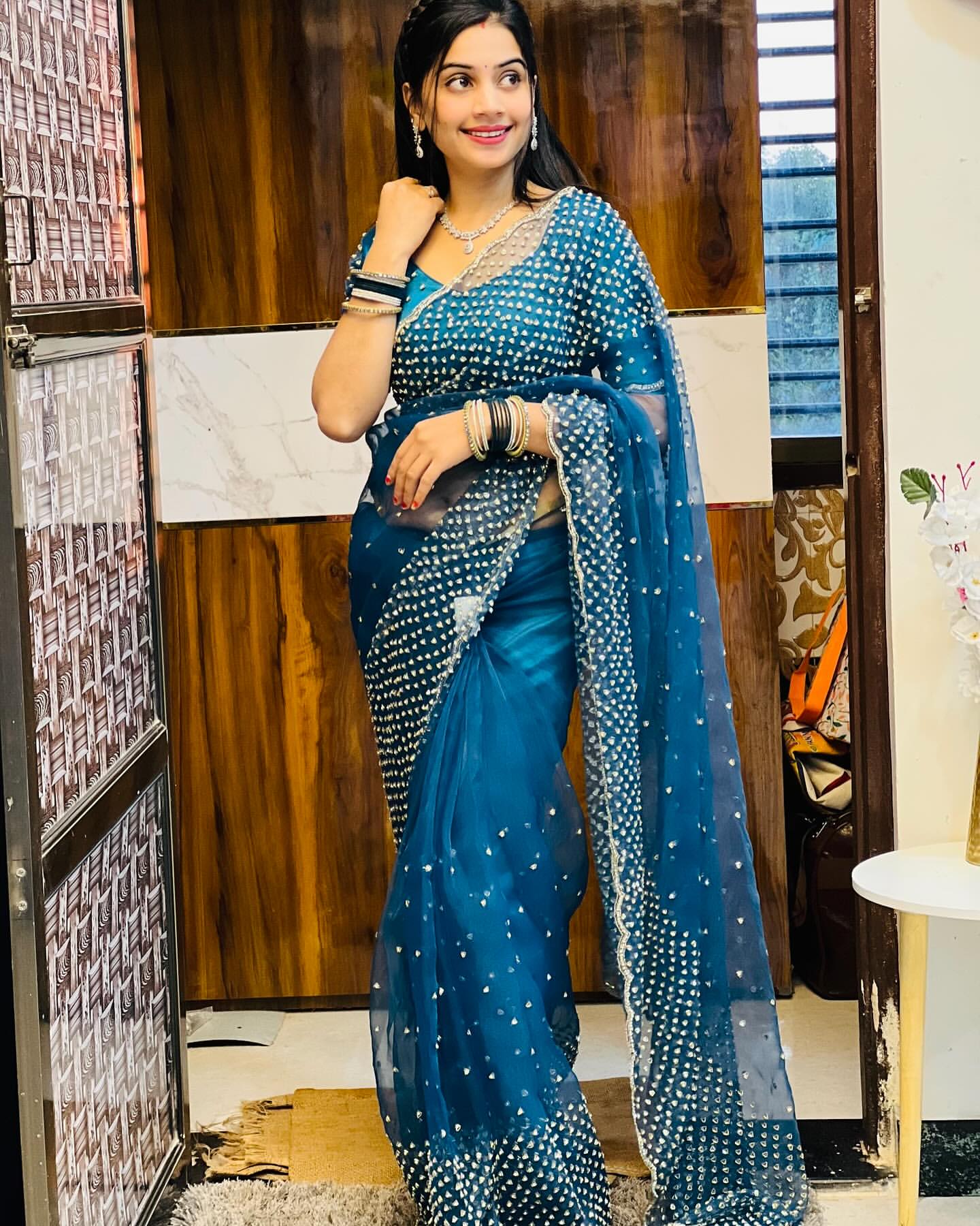 Fendi saree in diamond stone handwork