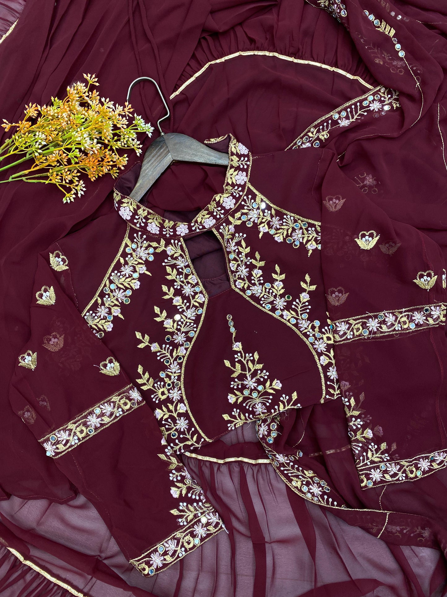 FANCY PARTY WEAR FAUX GEORGETTE LEHENGA SAREE WITH HEAVY WORK BLOUSE